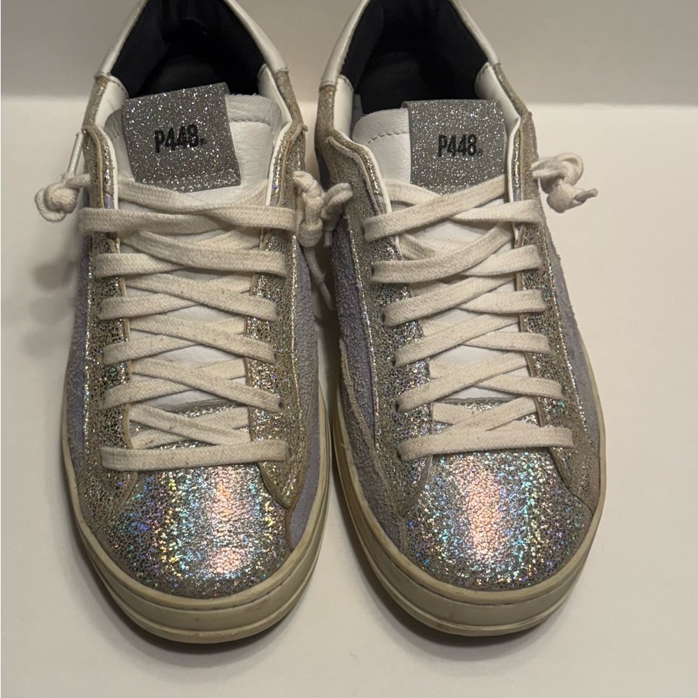 P448 John Low-Top Sneakers Silver Lilac Glitter Size 36 - Picture 2 of 8